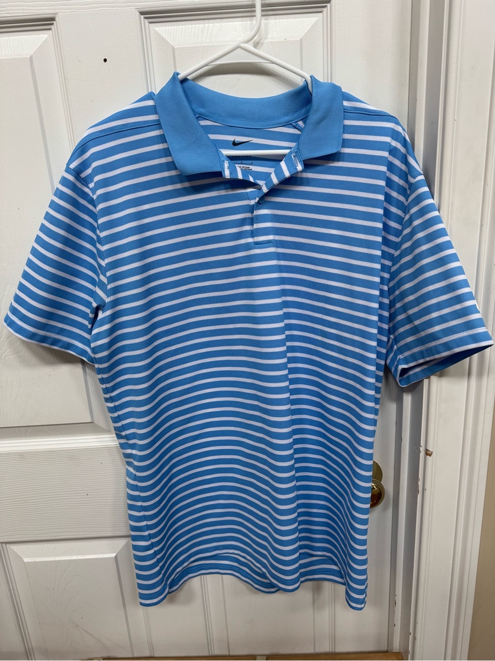 Nike Light Blue and White Striped Polo